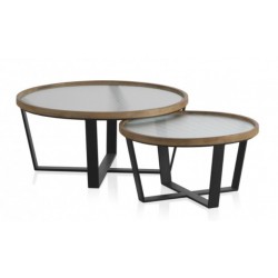 Set de 2 mesas redondas de madera y cristal