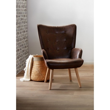 Sillón tapizado marrón símil piel 66x74x93 cm