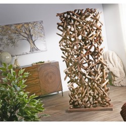 Biombo separador bambú natural blanco 90x200cm