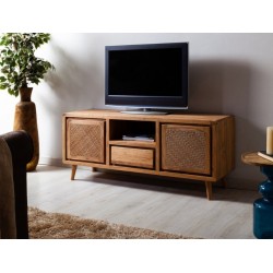 Mueble TV madera acacia y ratán 140x40x60cm