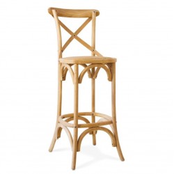 Taburete alto c/respaldo madera y ratán natural 40x45x113cm