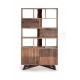 Librería / estantería madera maciza de acacia tallada y metal 102x38x180cm