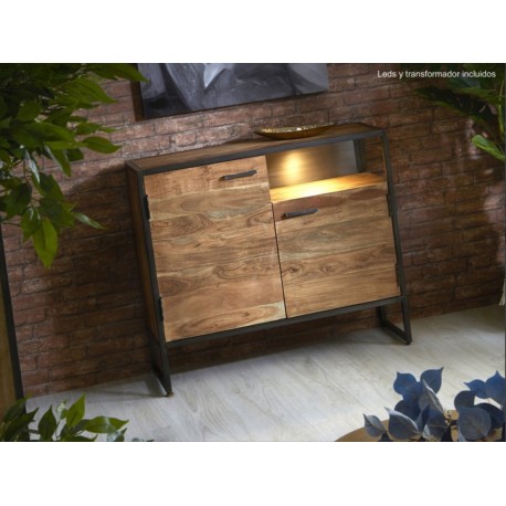 Mueble TV acacia y metal 175x40x50cm
