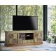 Mueble TV madera maciza, bronce y azulejos 178x49x68cm