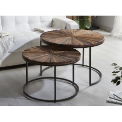 Set 2 mesas centro madera recuperada y metal