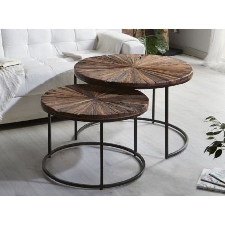 Set 2 mesas centro madera recuperada y metal