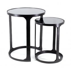 Set 2 mesas auxiliares aluminio / cristal